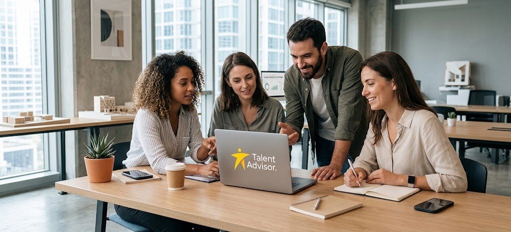 Equipo de líderes de gestión humana trabajando con Talent Advisor